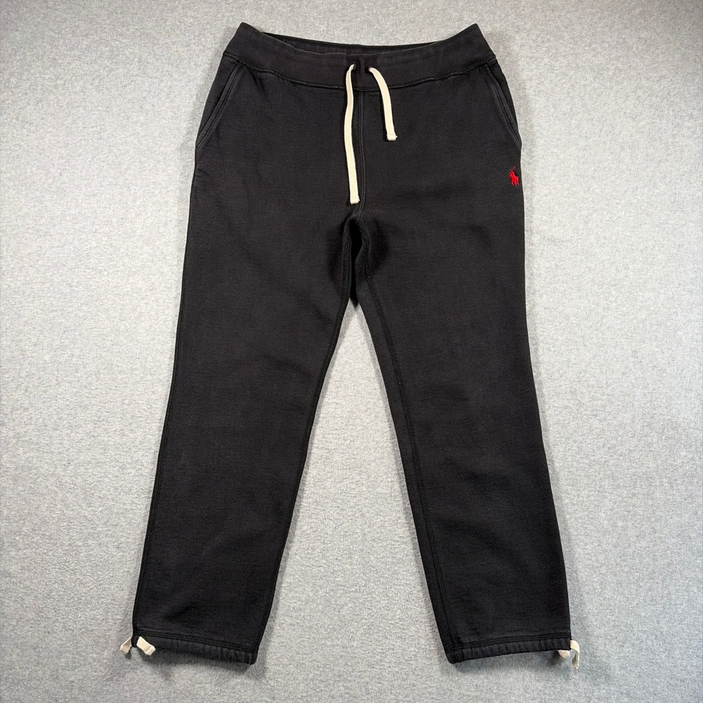 Polo Ralph Lauren Fleece Sweatpants Men Medium Black Red Pony Joggers Drawstring